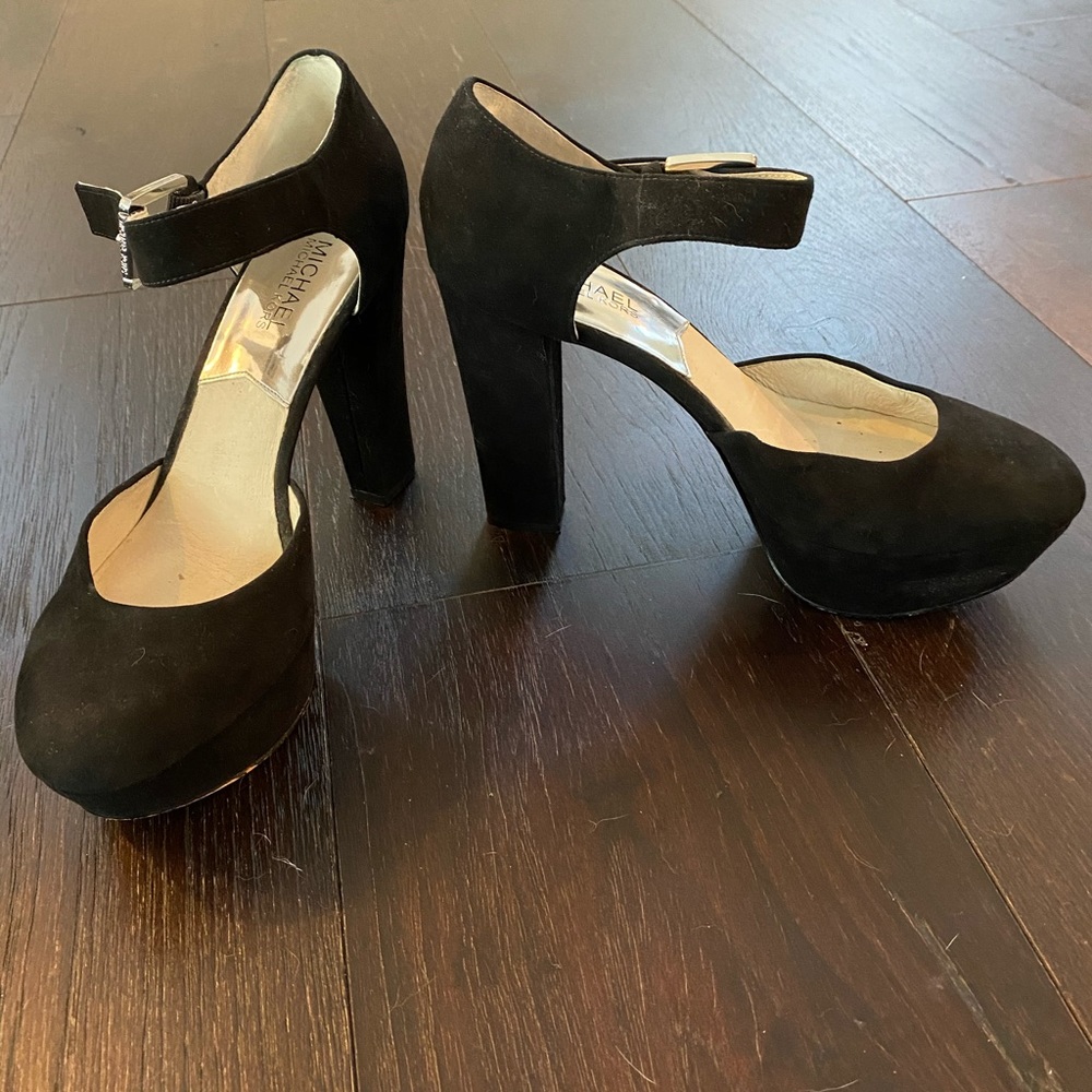 Michael Kors black velvet Mary Jane platforms